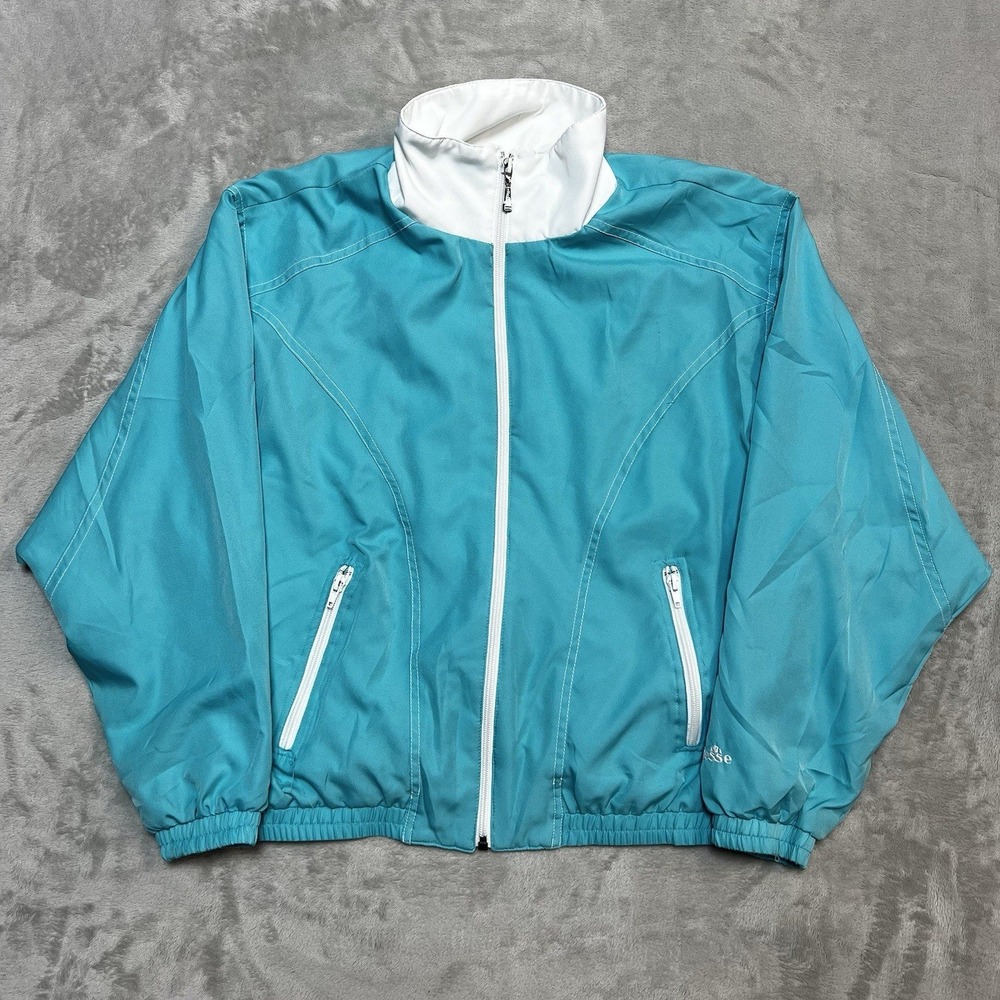 Ellesse Vintage Womens Teal White Full Zip Windbreaker Jacket Size PS Petite